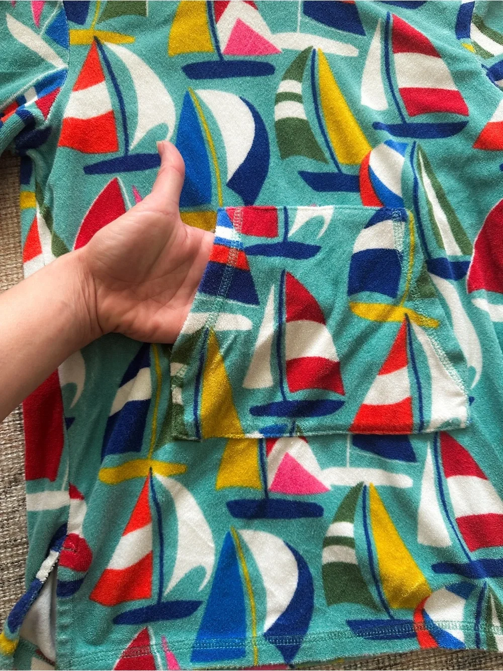 Mini Boden Terry Towel Hoodie 5-6y Sailboat Swim CoverUp